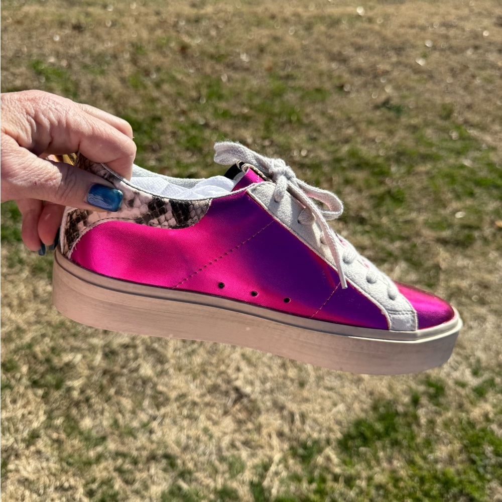 SHUSHOP Metallic Pink and Cream Women's Sneakers - Picture 3 of 5